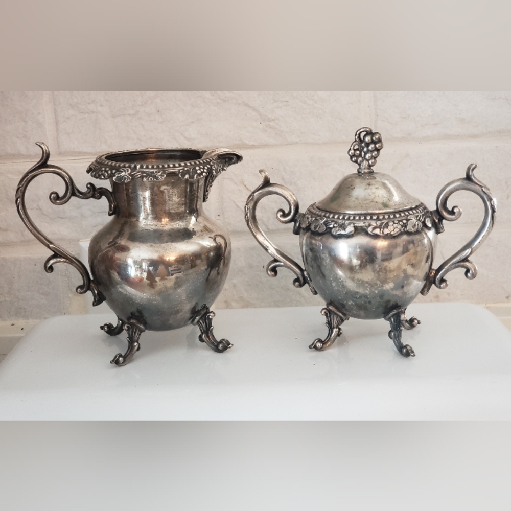 Silver Plate (Silver On Copper) Creamer and Sugar Set, Vintage, Used